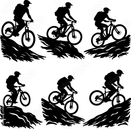 Mountain Biker Silhouette Vector Set – Extreme Downhill Cycling Adventure Collection