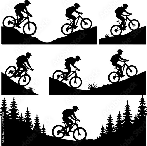 Mountain Biker on Trail Vector