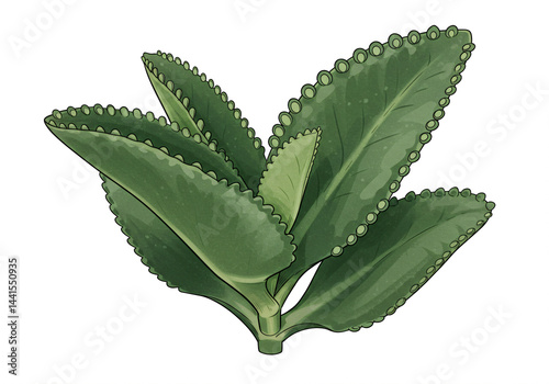 Green succulent plant with scalloped leaves and tiny buds
