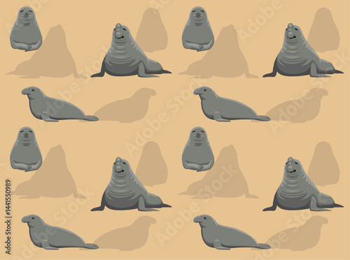 Southern Elephant Seal Cartoon Character Seamless Wallpaper Background