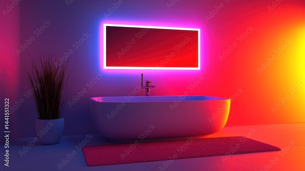 Neon Bathroom: Modern Minimalist Bathtub with LED Lights