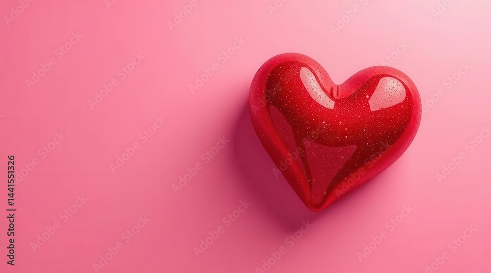 A Shiny Red Heart Shape on a Pink Background, Perfect for Romantic Designs and Love-Themed Projects A Shiny Red Heart Shape on a Pink Background, Perfect for Romantic Designs and Love-Themed Projects