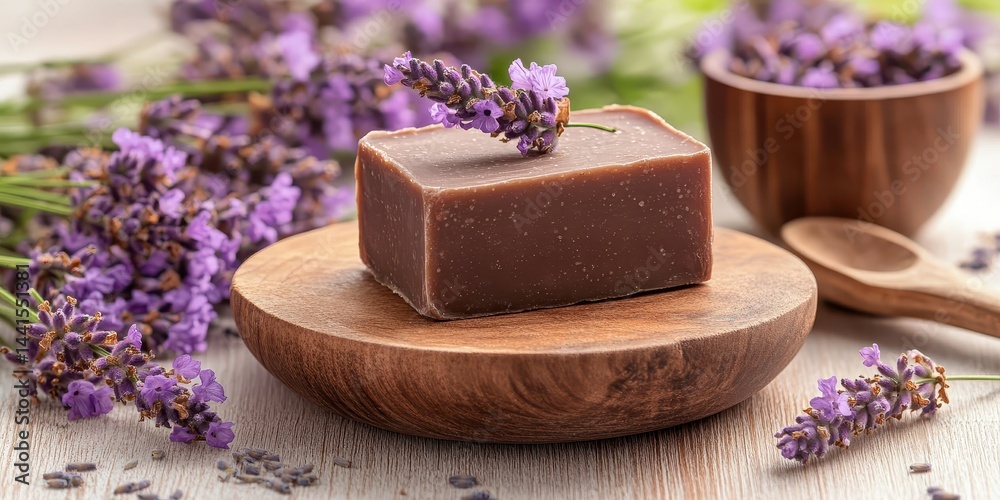 Lavender Soap on Wooden Tray Lavender Soap on Wooden Tray