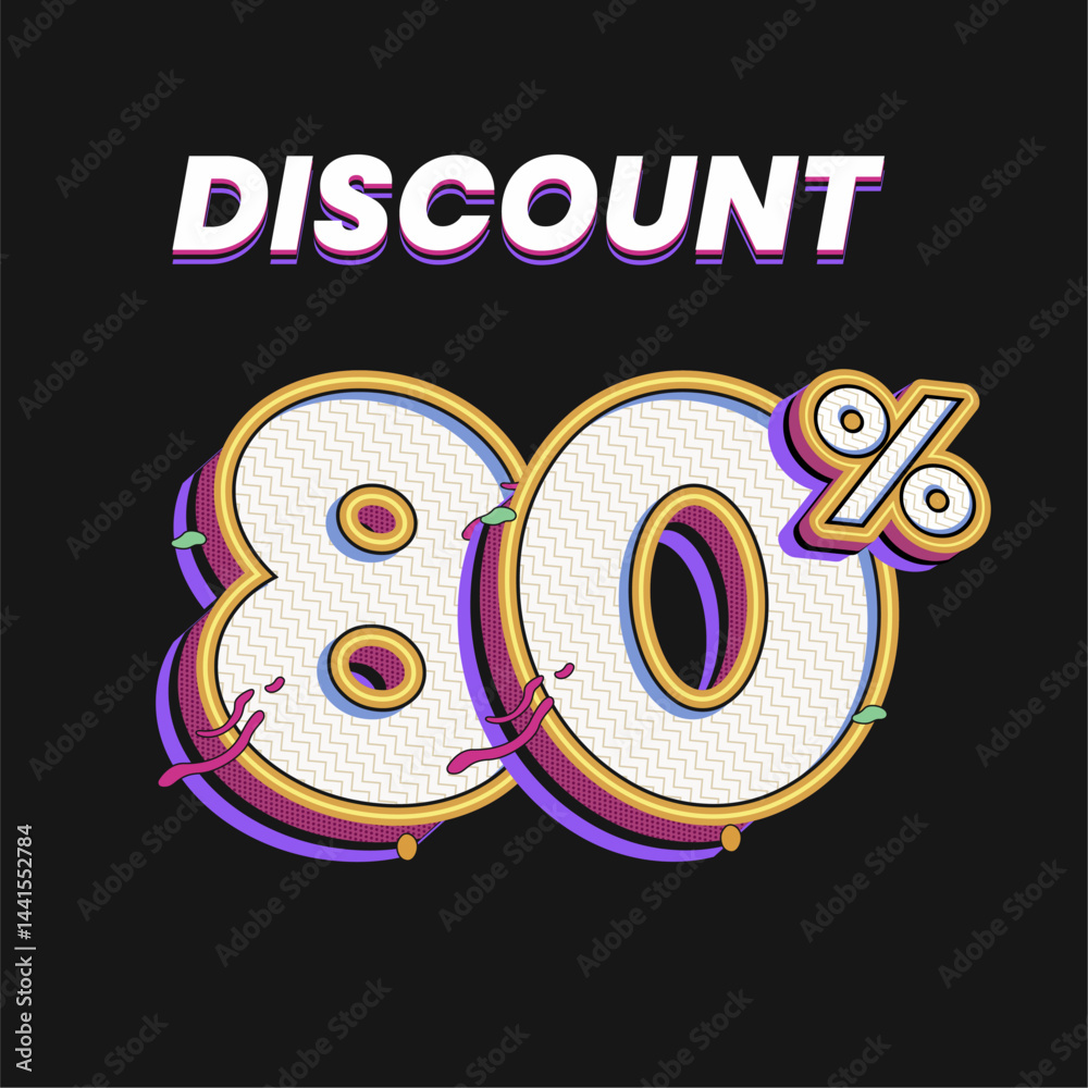 80% Discount Typography Design with 3D Retro Comic Style on Dark Background for online shop promotions 80% Discount Typography Design with 3D Retro Comic Style on Dark Background for online shop promotions