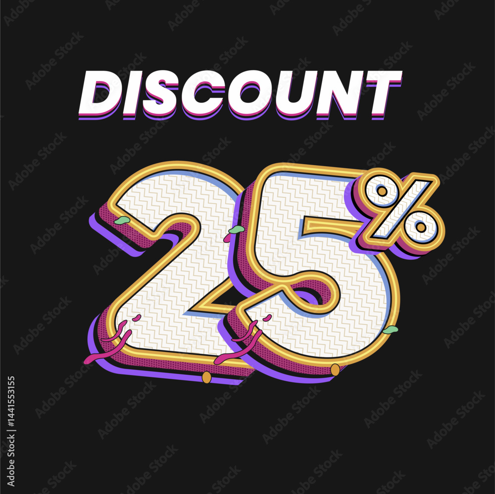 25% Discount Typography Design with 3D Retro Comic Style on Dark Background for online shop promotions 25% Discount Typography Design with 3D Retro Comic Style on Dark Background for online shop promotions