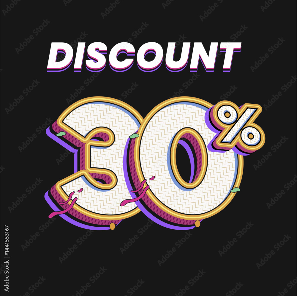 30% Discount Typography Design with 3D Retro Comic Style on Dark Background for online shop promotions 30% Discount Typography Design with 3D Retro Comic Style on Dark Background for online shop promotions