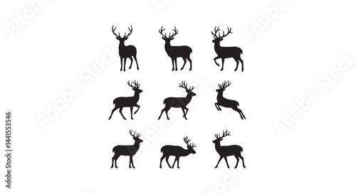 Deer Silhouette Collection – Stag, Doe, and Fawn Wildlife Art"