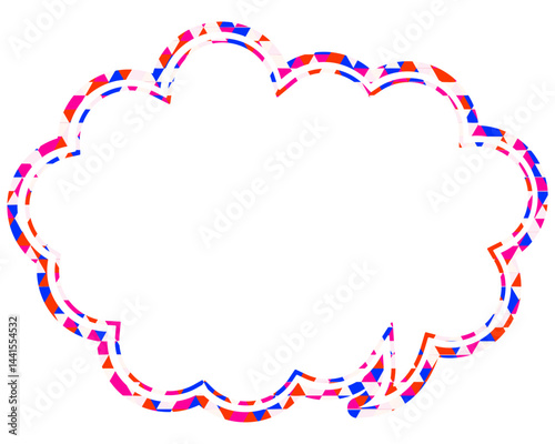 ステンドグラス風吹き出し　三角形模様　丸みのある雲形