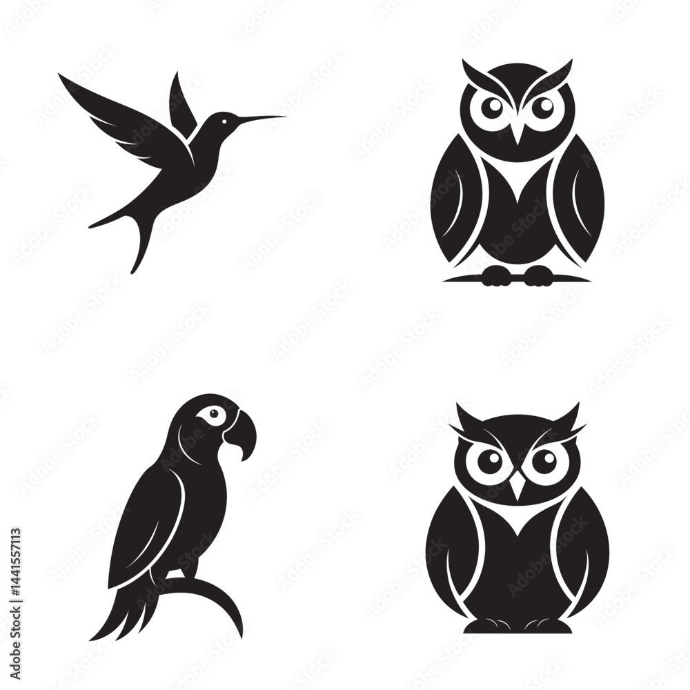 Obraz premium Bird Silhouette Icon Set Minimal Vector Collection