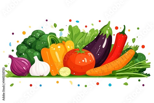 Obraz na płótnie Illustration of fresh vegetables in shopping basket — hand-drawn vector elements w salonie