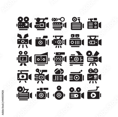Video camera icon set silhouette vector illustration