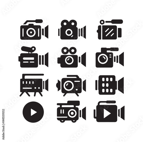 Video camera icon set silhouette vector illustration