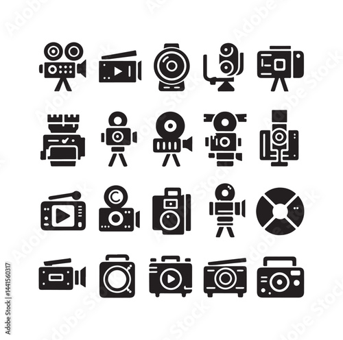 Video camera icon set silhouette vector illustration