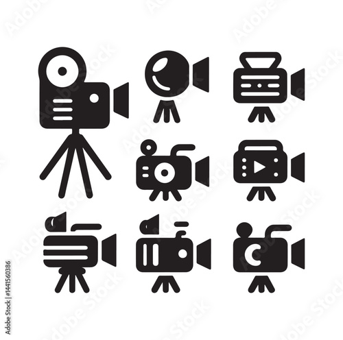 Video camera icon set silhouette vector illustration