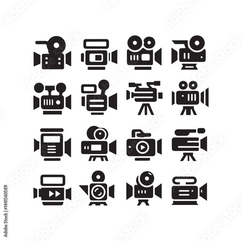Video camera icon set silhouette vector illustration