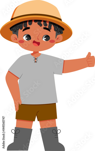 Adorable farm girl in hijab gives thumb up