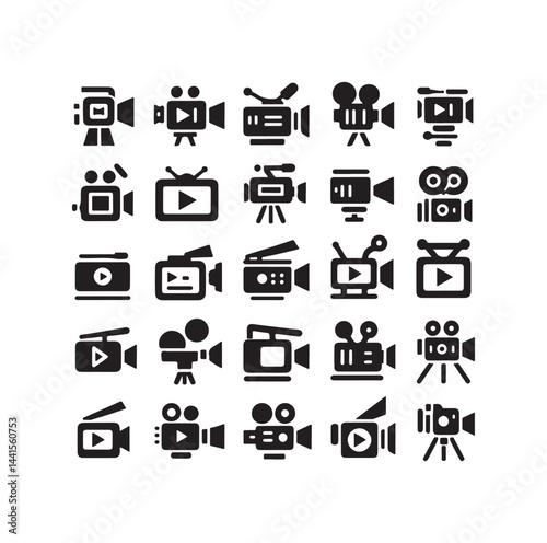 Video camera icon set silhouette vector illustration