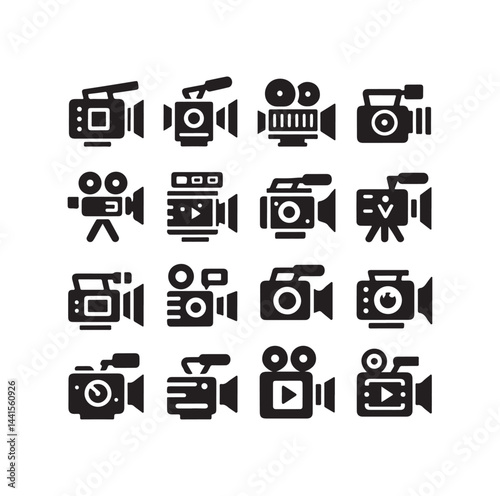 Video camera icon set silhouette vector illustration