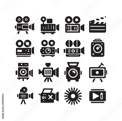 Video camera icon set silhouette vector illustration