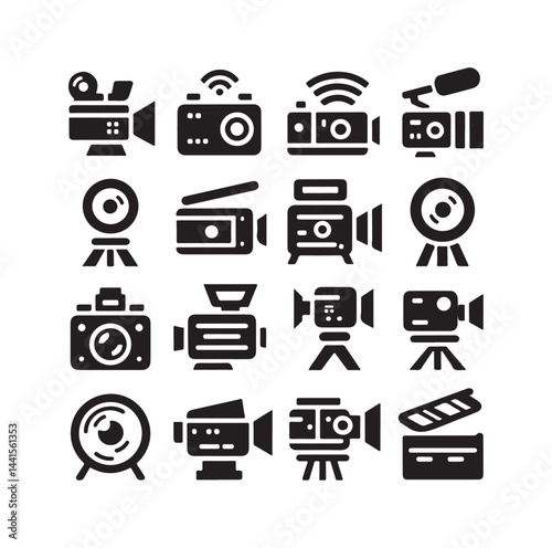 Video camera icon set silhouette vector illustration