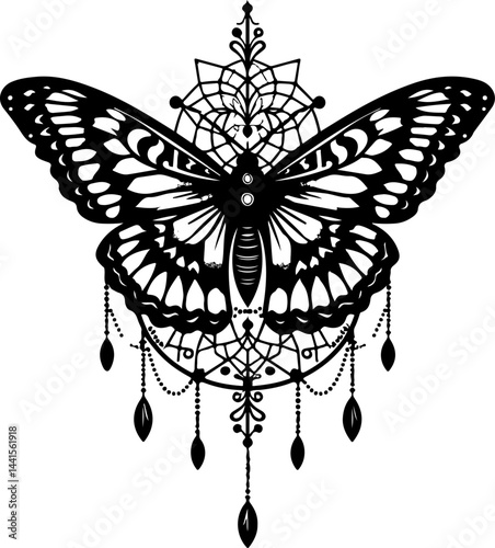 Mystic Butterfly Tattoo Design Vector