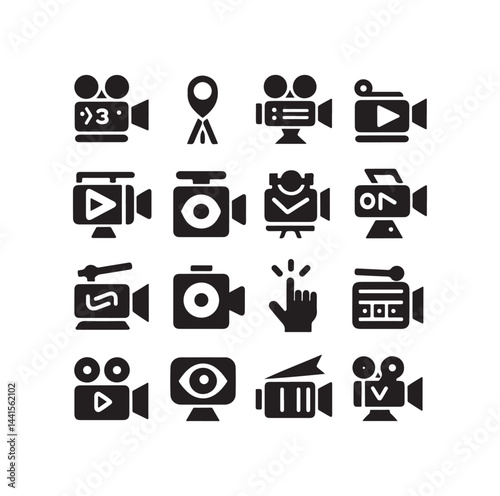 Video camera icon set silhouette vector illustration