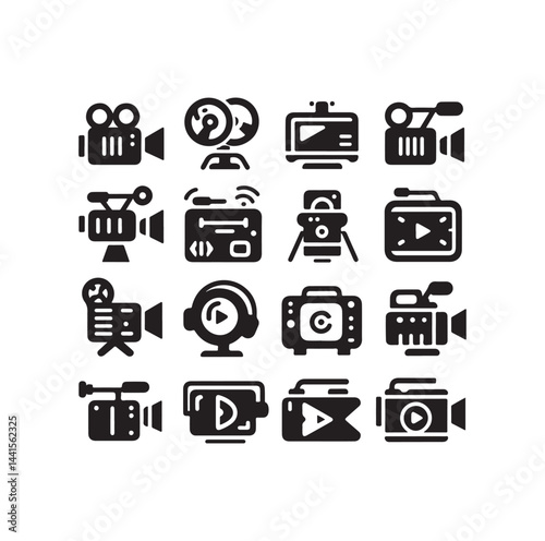 Video camera icon set silhouette vector illustration
