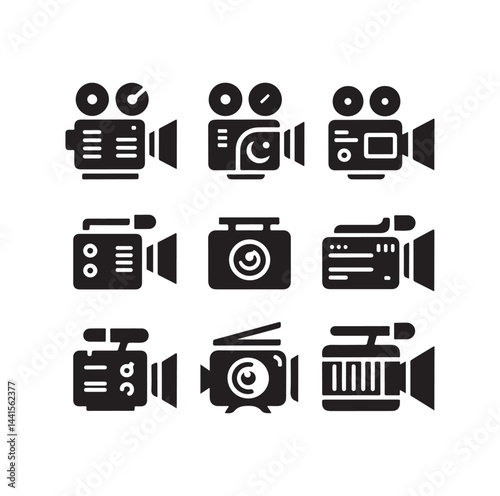 Video camera icon set silhouette vector illustration