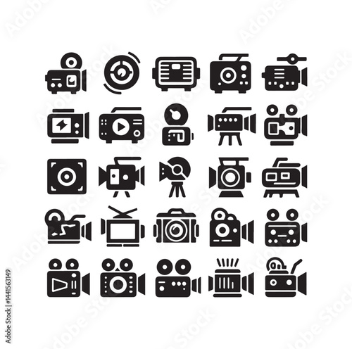 Video camera icon set silhouette vector illustration