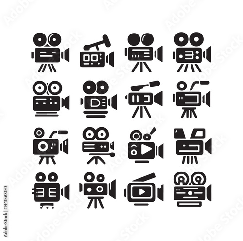 Video camera icon set silhouette vector illustration