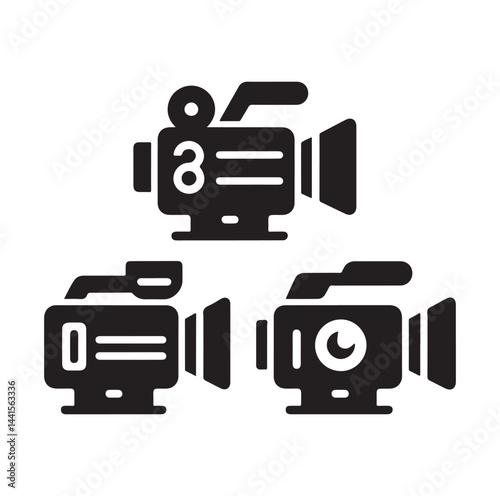 Video camera icon set silhouette vector illustration