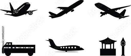Airplane fly icon Vector silhouette on a plain white Background