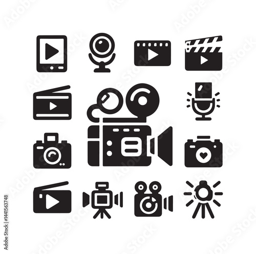 Video camera icon set silhouette vector illustration
