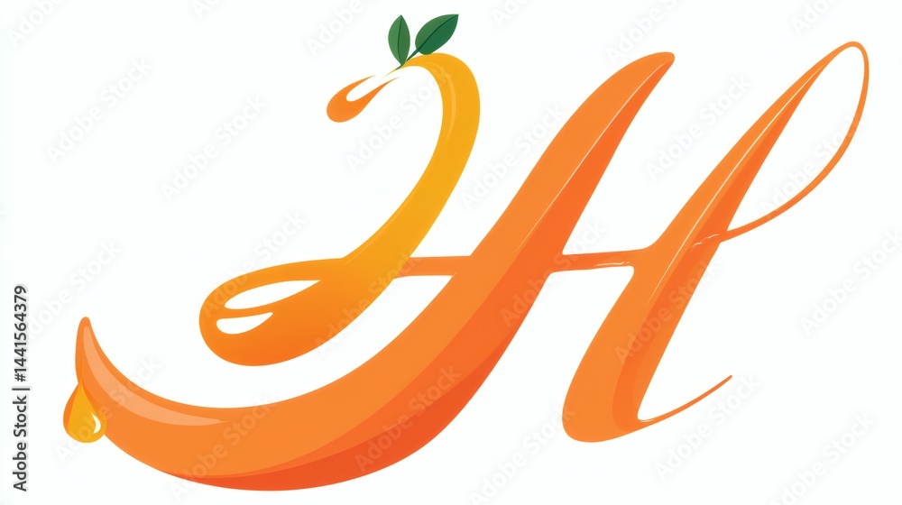 Naklejka premium Orange Juice Themed Letter H with Green Leaves on a White Background