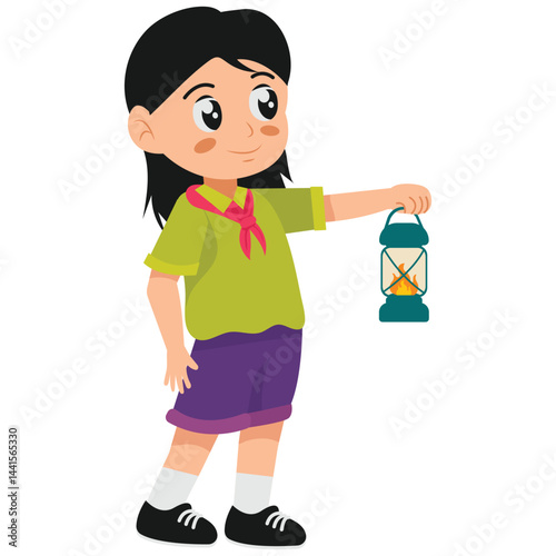 Girl Holding Lantern in Camp