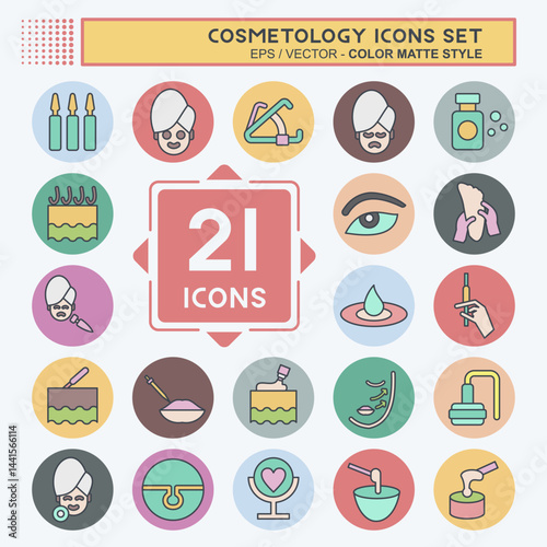 Icon Set Cosmetology. related to Beauty symbol. color mate style. design editable