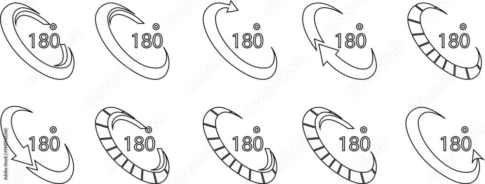 Angle 180 degrees icon set Rotation Degree icons Flat vector, geometric mathematical angle radian of 180 rotation arrow symbol, isolated on transparent background, used for mobile app, web page or ui Angle 180 degrees icon set Rotation Degree icons Flat vector, geometric mathematical angle radian of 180 rotation arrow symbol, isolated on transparent background, used for mobile app, web page or ui