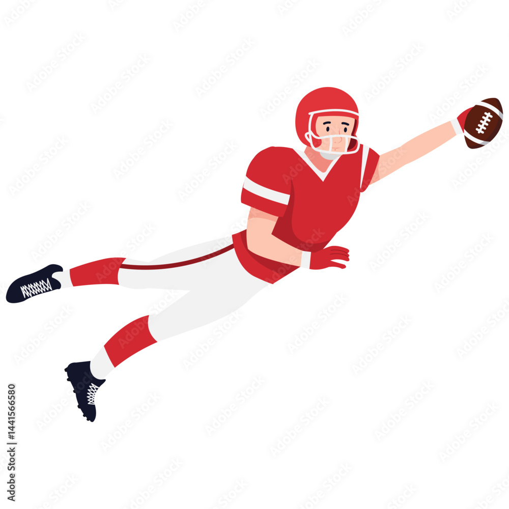 Fototapeta premium American Football Pose Illustration. Vector illustration of Football Player Diving To Catch Ball. Isolated on background