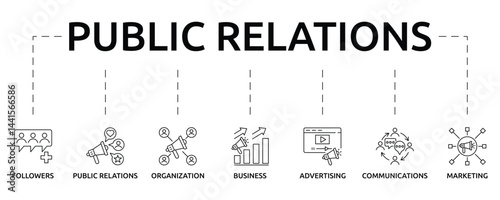 public relations banner with icon and keyword