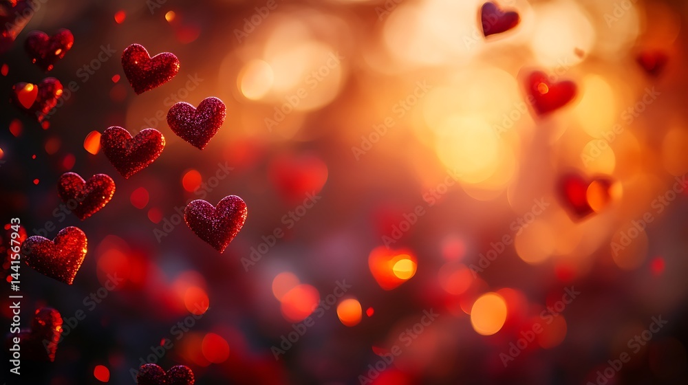 Glitter Hearts on Branch with Bokeh Background Glitter Hearts on Branch with Bokeh Background
