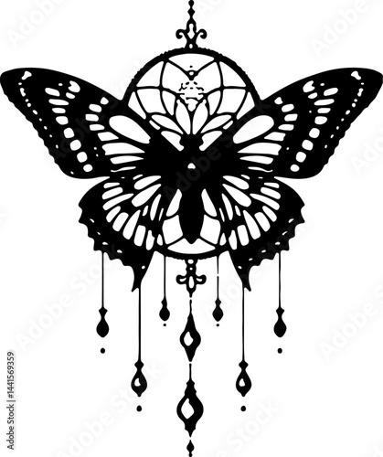 Mystical Moth Tattoo Illustration design 
