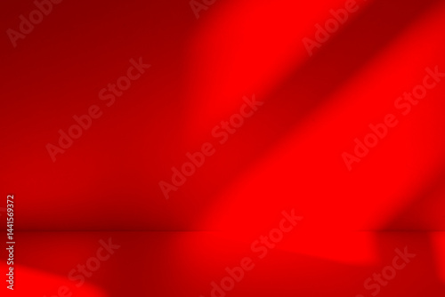Wall interior background, studio and backdrops show products.with shadow from window color Red background for text insertion and presentation product	