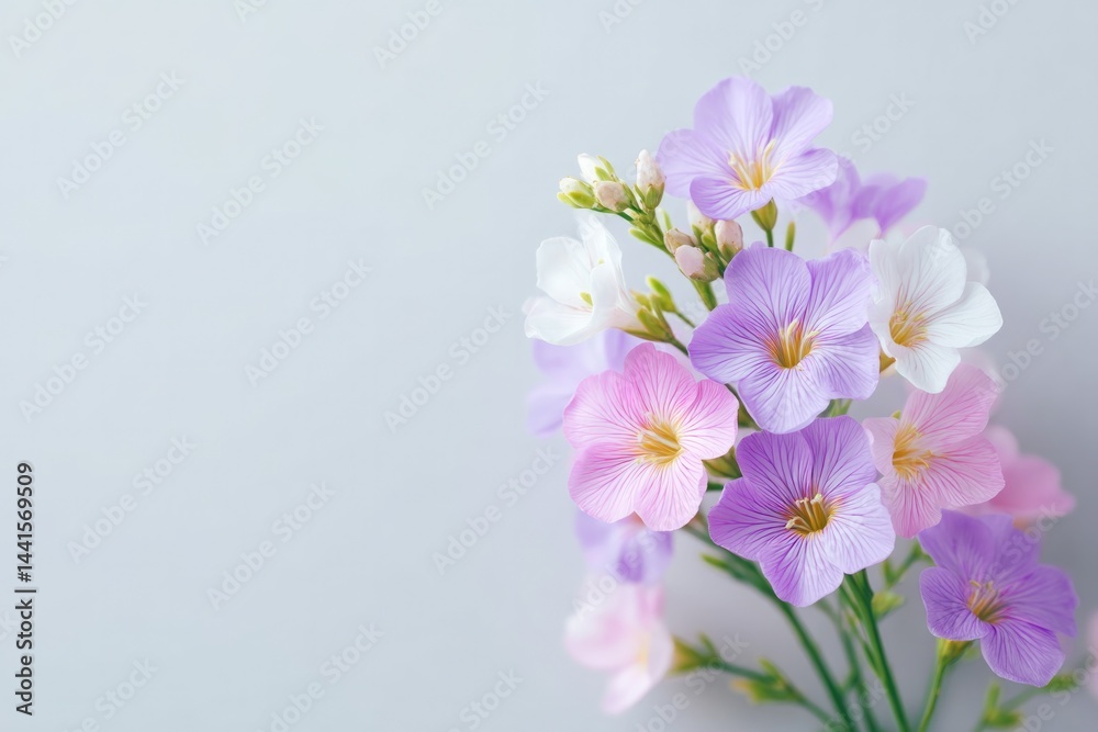 Fototapeta premium delicate arrangement of pastel flowers sits elegantly on clean white background