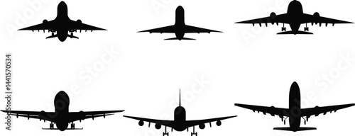 Airplane Set Silhouette on a Plain White Background