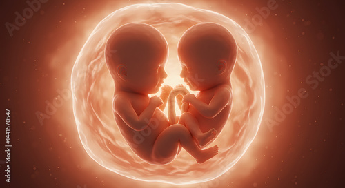 A Miraculous Beginning Twin Fetuses in Utero Development, Human Embryo, Pregnancy, Medical Illustration, 3D Render