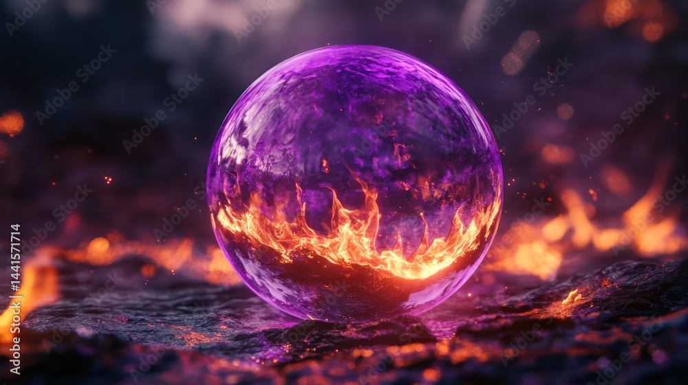 Purple orb in flames Purple orb in flames