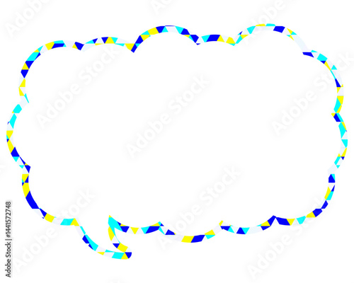 ステンドグラス風吹き出し　三角形模様　細長い雲形
