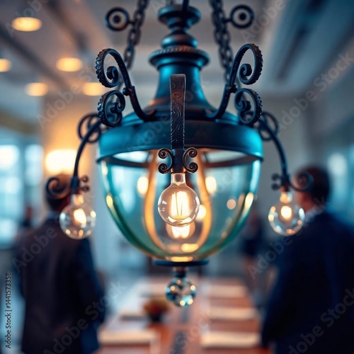 Obraz na płótnie Ornate Chandelier with Edison Bulbs in Modern Office Setting w salonie
