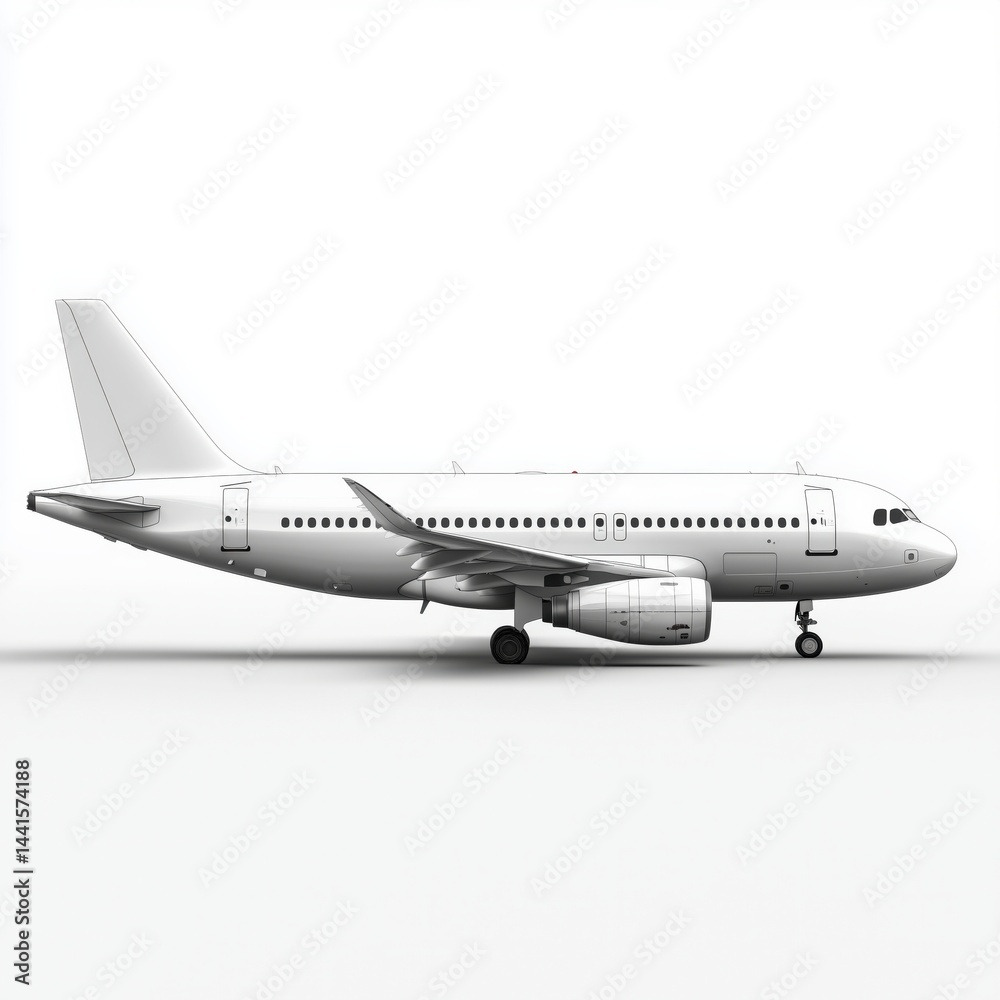 Realistic 3D Model of Airplane Side View on White Background Realistic 3D Model of Airplane Side View on White Background