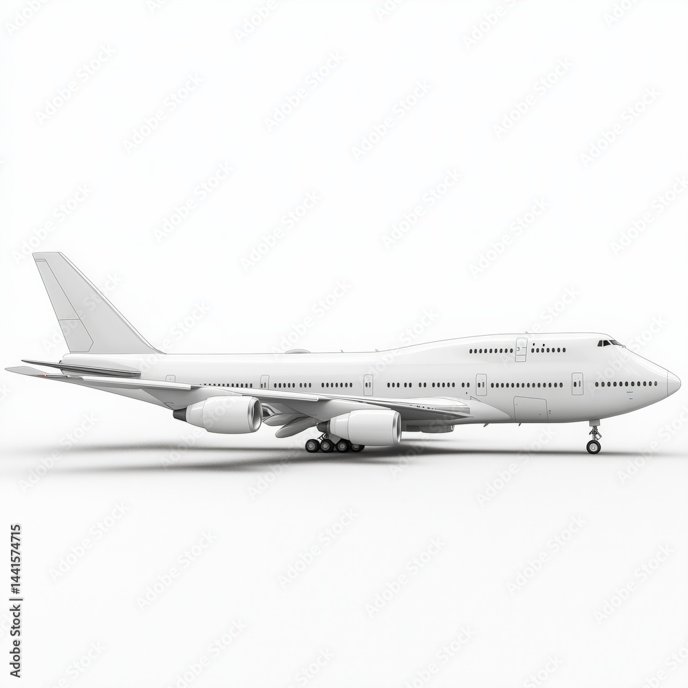 Realistic 3D Model of Airplane Side View on White Background Realistic 3D Model of Airplane Side View on White Background